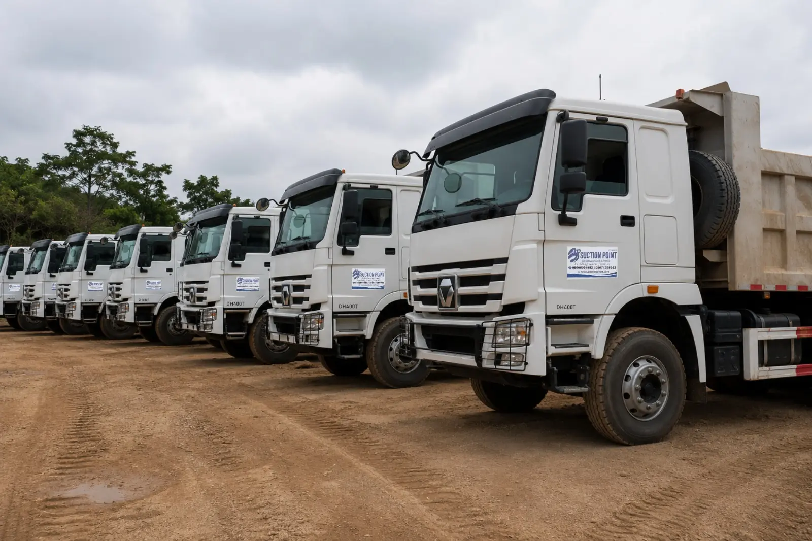 Tipper fleet loaded with granite